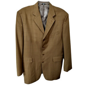 M584) Stacy Adams Men's  Mustard Brown Check Plaid Four Button Jacket Size 44R